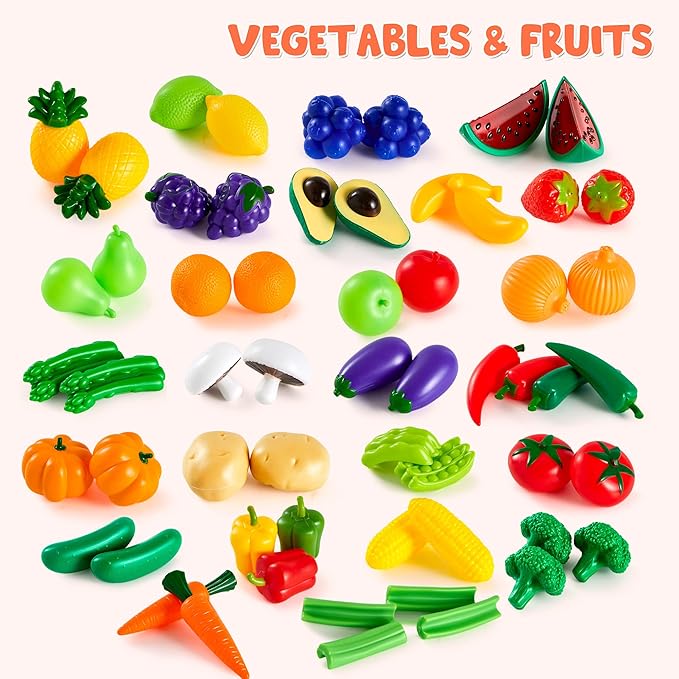 JOYIN 200 Pieces Kids Play Food Toy, Deluxe Pretend Play Set, Kids Kitchen Accessories with Realistic Colors, Toddler Birthday Gift, Party Toys