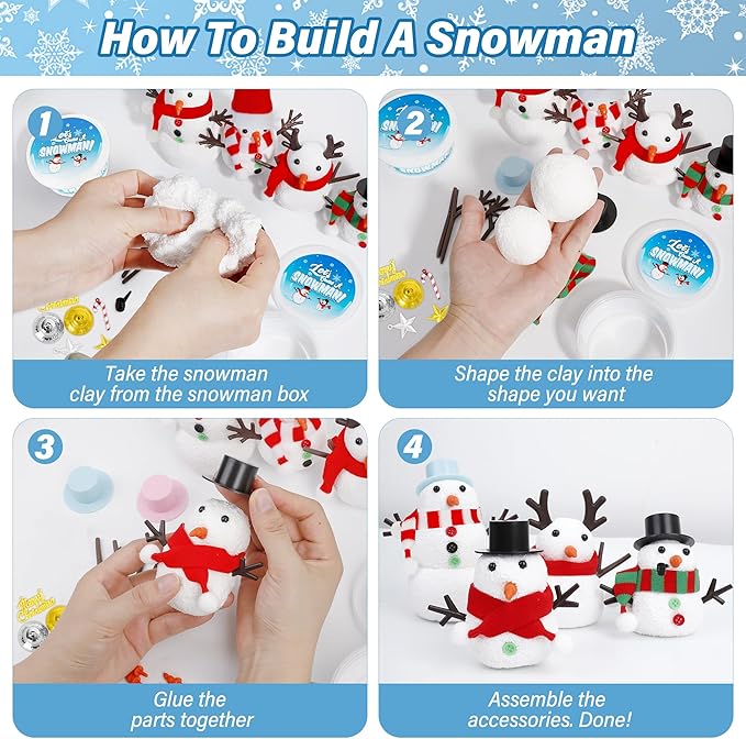 18 Pack Build a Snowman Kit, Snowman Kit DIY Winter Decorations Indoor, Christmas Snowman Crafts for Kids Bulk, Creative Kids Air Dry Clay Modeling Crafts Kit for Christmas Kids Gifts Favor Supplies