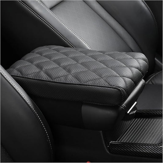 POKSRI Car Center Console Cover/pad Genuine Leather,Universal Armrest mat, Adjust driving posture Cushion,Protector box,Memory Foam,Real cowhide,Relieves shoulder/arm fatigue,boosting driving safety