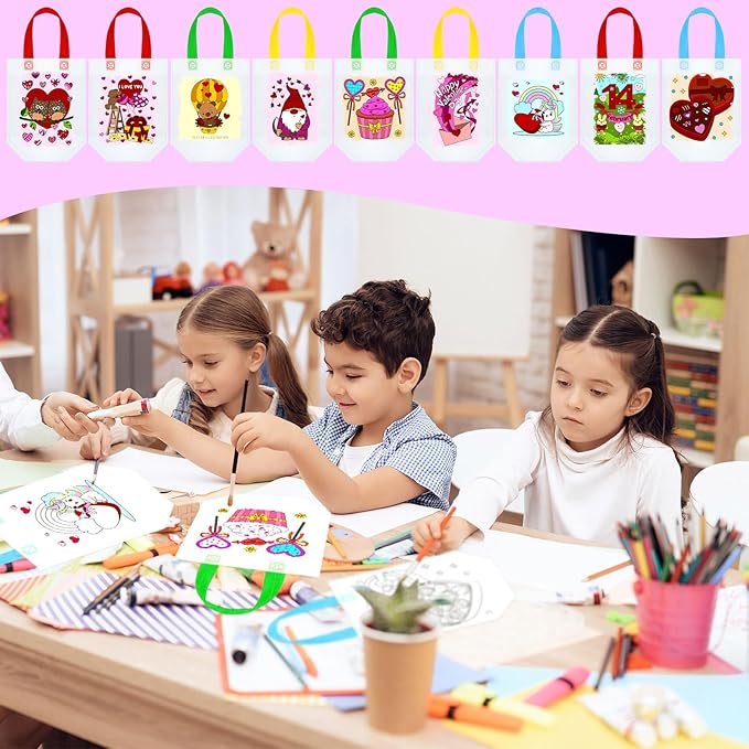Kacctyen 45 Pcs Coloring Goodie Bags Reusable Art Party Favor Bags Heart Paint Bags for Boys Girls Birthday Color Your Own Bag Graffiti Goodie Bags