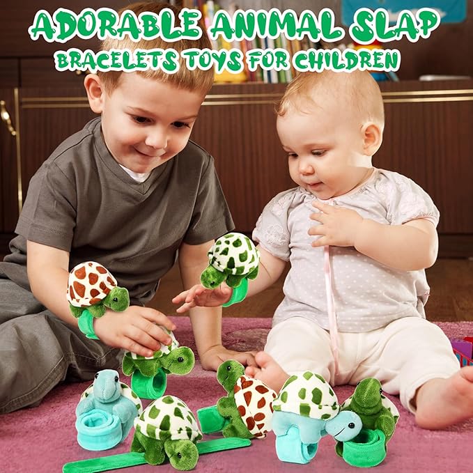 Lenwen 15 Pcs Stuffed Turtle Slap Bracelets Bulk Adorable Plush Turtle Stuffed Animals Slap Bracelets for Birthday Sea Party Favors Decor Goodie Bag Stuffers(Lovely)