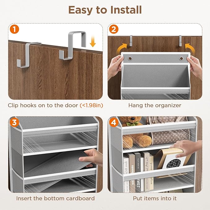 Over The Door Organizer, 6 Shelf Door Organizer Hanging with 6 Large Capacity Pockets, Over The Door Storage Hanging Shelves for Closet Wall Bathroom Closet Bedroom Nursery