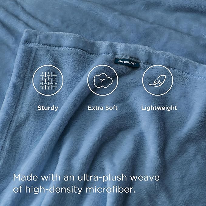 Bedsure GentleSoft Fleece Throw XL Blanket Washed Blue - 300GSM Soft Lightweight Plush Cozy Blankets for Bed, Sofa, Couch, Travel, Camping, 50x70 inches