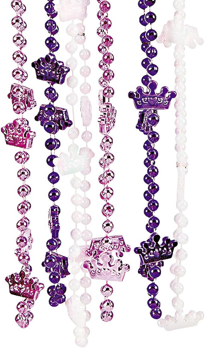Fun Express - Princess Crown Beaded Necklaces - Jewelry - Mardi Gras Beads - Mot Shaped - 12 Pieces