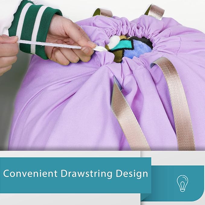 LOLOMLO Extra Large Canvas Laundry Bags with Handles & Drawstring Closure, Heavy Duty Tears Resistant Clothes Storage Travel Bags,25.5"x34",Purple