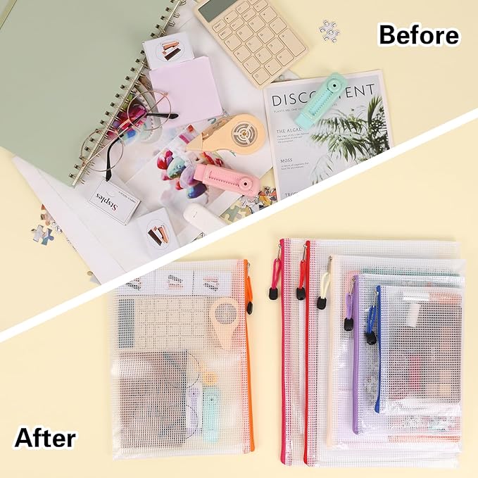 EOOUT 38pcs Mesh Zipper Pouch, Waterproof Zipper Bags, 8 Sizes Plastic Travel Pouch, 12 Colors, Multipurpose for Board Game, Travel Storage, School Supplies, Office Appliances, Home Organize