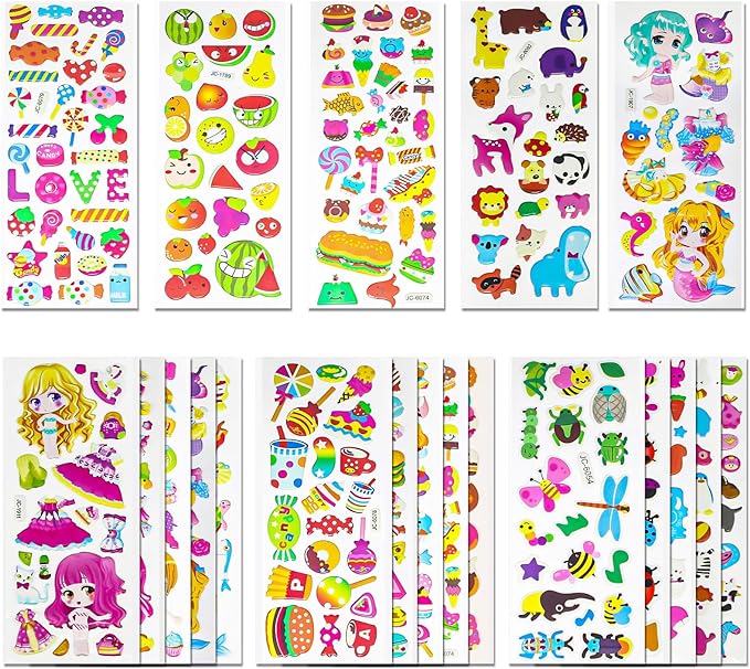 3D Stickers for Kids Toddlers 530+ Vivid Puffy Kids Stickers 24 Different Sheets, Colored 3D Stickers for Boys Girls Teachers, Reward, Craft Scrapbooking (Style-2)