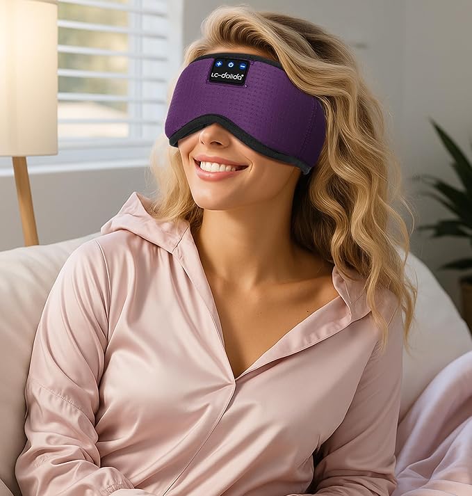 LC-dolida Bluetooth Sleep Mask,Wireless Bluetooth Sleep Mask,Sleep Headphones,Ideal for Travel,Night Work,Napping,Side Sleeping and Office Use for Both Men and Women，Earplugs Included