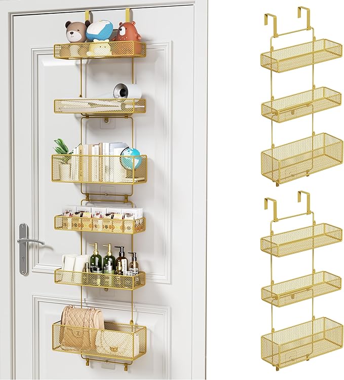 HapiRm Over Door Organizer Storage - Separable Door Organizer Hanging with 6 Metal Large Capacity Baskets for Bathroom Bedroom Kitchen Pantry Closet (Gold)