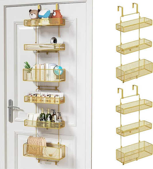 HapiRm Over Door Organizer Storage - Separable Door Organizer Hanging with 6 Metal Large Capacity Baskets for Bathroom Bedroom Kitchen Pantry Closet (Gold)