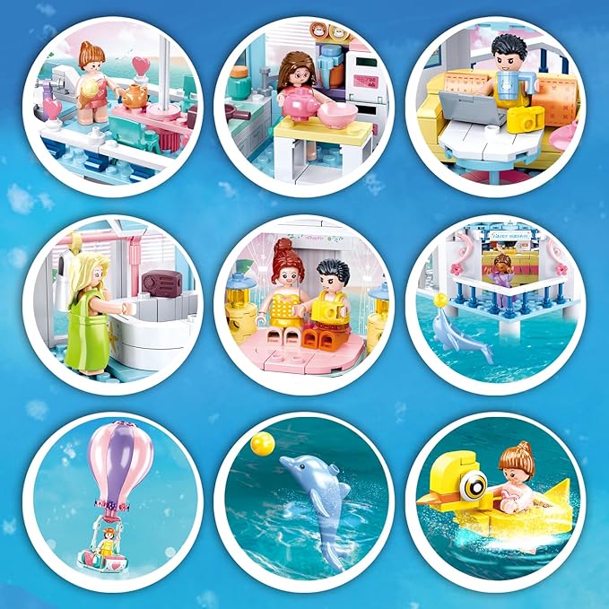 Friends Water Villa Building Set with 7 Minifigures, Summer Vacation Villa Friends Building Toys for Girls, Compatible with Lego Friends Girls, for Princess Girls, 938 PCS