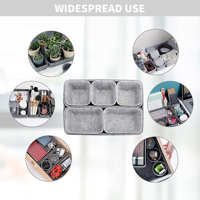 8pcs Drawer Organizers, Separators, Storage Box,Felt Storage Bins Inserts Tool Containers Toy Basket Shelf Cubes Foldable Drawer Dividers Desk Organisers -Grey Matching