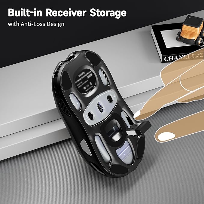 Uciefy Wireless Bluetooth Mouse, Dual Mode (BT5.1&2.4GHz) Rechargeable LED Wireless Mouse, Ergonomic Computer Mice for Laptop/PC/Mac -Black