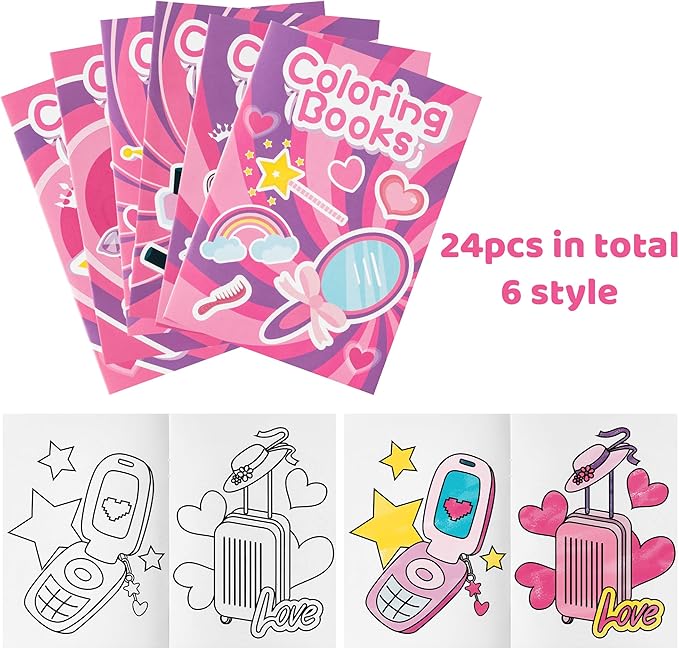 BZaber Pink Girl Coloring Books - 24Pcs Pink Princess Coloring Book for Girls Kid Bulk Including Cosmetics Cute Queen Pink Y2k Dress Party Cowgirl Party Supplies Birthday Gift Goodie Bag Filler