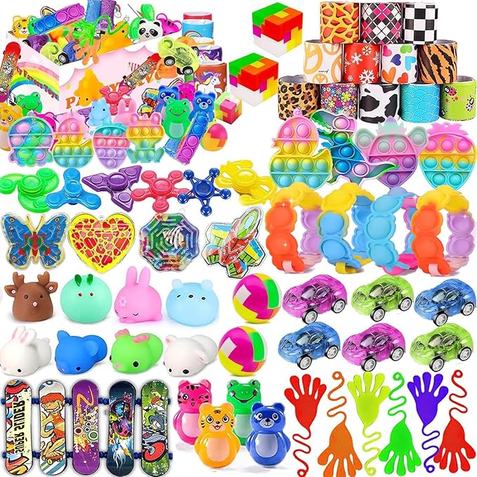 129 Pack Party Favors for Kids 4-8 8-12, Fidget Toys, Treasure Box Toys, Classroom Prizes, Birthday Party, Pinata Filler Goodie Bag Stuffers, Treasure Chest, Prize Box Toys, Carnival Prizes