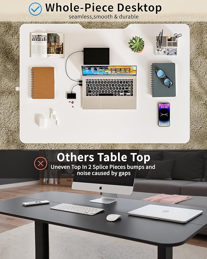 Okin Electric Standing Desk, 40 x 24 Inches Whole Piece Height Adjustable Desk, White Sit to Stand Desks Computer Workstation with Wheels for Home Office