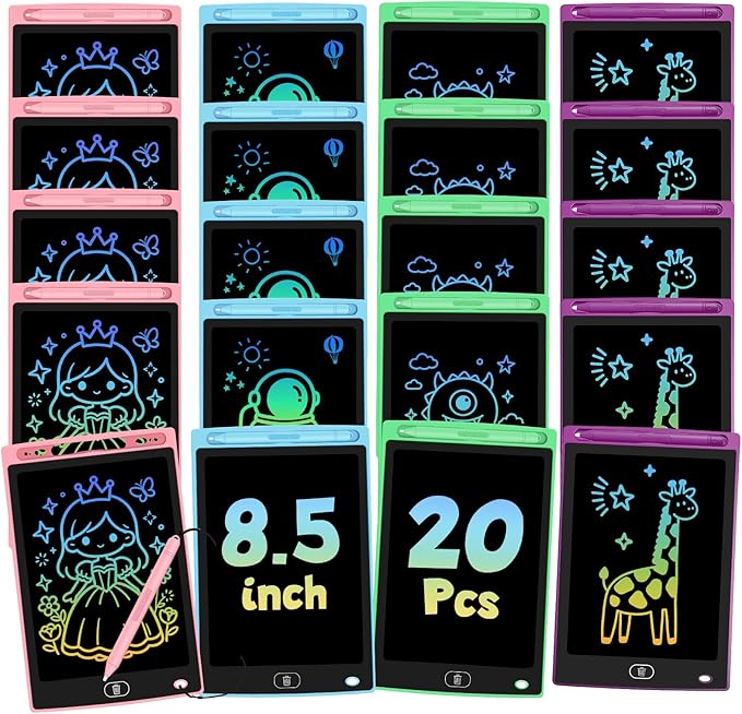 20 Pack LCD Writing Tablet for Kids, Erasable and Reusable Toddler Doodle Board in 8.5 inch, Ideal Educational Drawing Pad for Learning Toy for Ages 3-8 Gifts for Girls Boys