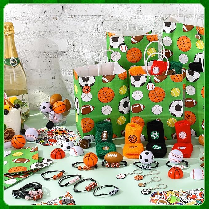 Aoriher 162 Pcs Sport Party Favors, Sport Party Gift Bag Fillers Foam Sports Balls Tattoo Stickers Keychains Sticker Charm Bracelets Sport Wristband Pull Back Cars for Party Supplies