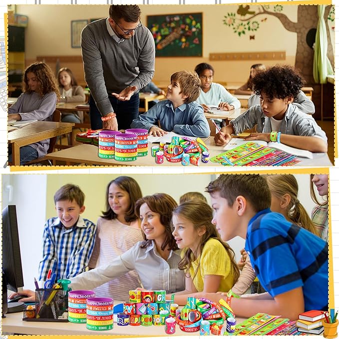 JUNEBRUSHS 100 Days of School Silicone Slap Bracelets, 50 Pcs Rubber Bracelets Snap Wristbands Happy 100th Day of School Party Favors Supplies Classroom Student Rewards