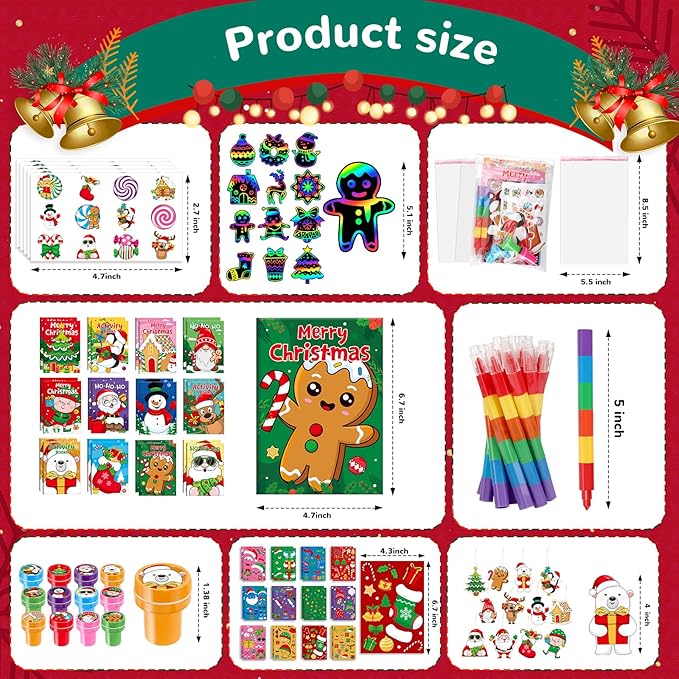 BenLouis Christmas Party Favors for Kids Christmas Classroom Gifts Prize Stockings Filler Coloring Books Bulk for Students Crafts Xmas Holiday School Goodie Bag Stuffer（12Set Gingerbread）