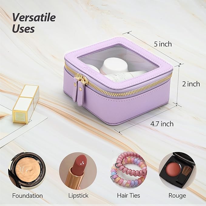 Aveniee Mini Clear Makeup Bag, Small Cosmetic Bags Travel Toiletry Pouch Organizer, TSA Approved Make up Case with Zipper, Car Bag for Essentials,Lilac