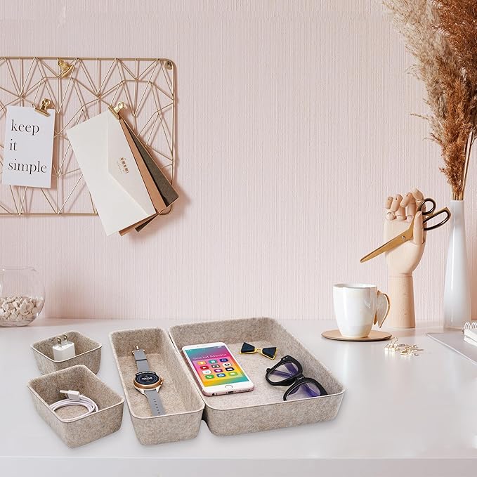 Welaxy Desk Drawer Organizer Tray, 8-Piece Beige Office Storage, Nordic Minimalist Lifestyle (Oatmeal)