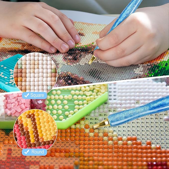 22PCS DIY Diamond Art Pen Painting Tool Set - Metal Threaded Tip Accessories Gem Resin Dotting Pen Supplies Kit (Blue Pen + 12 Tips + 9 Dotting Clay)