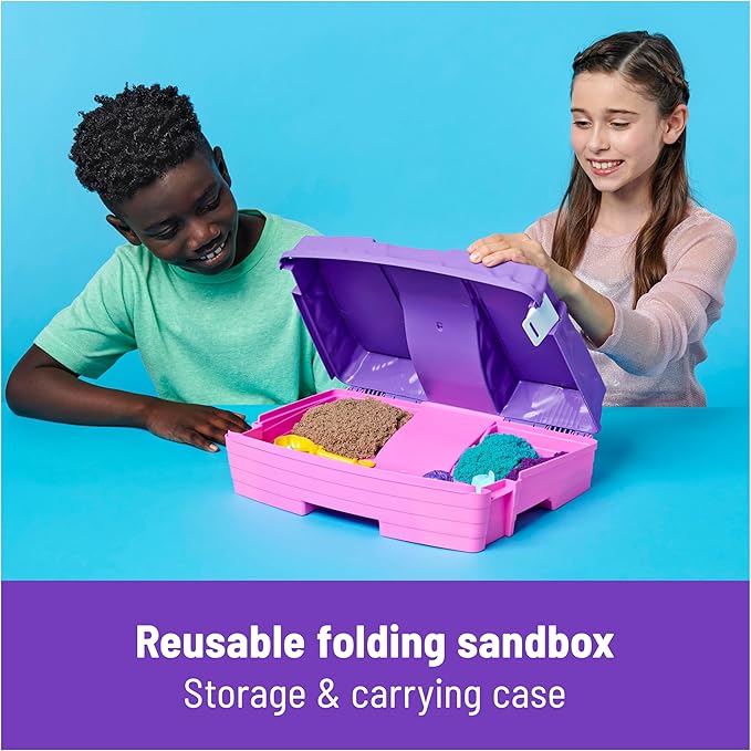 Kinetic Sand, Mermaid Palace Playset with 2.06lbs Play Sand (Neon Purple, Shimmer Teal & Beach), Tools & Folding Sandbox, Sensory Toys for Kids