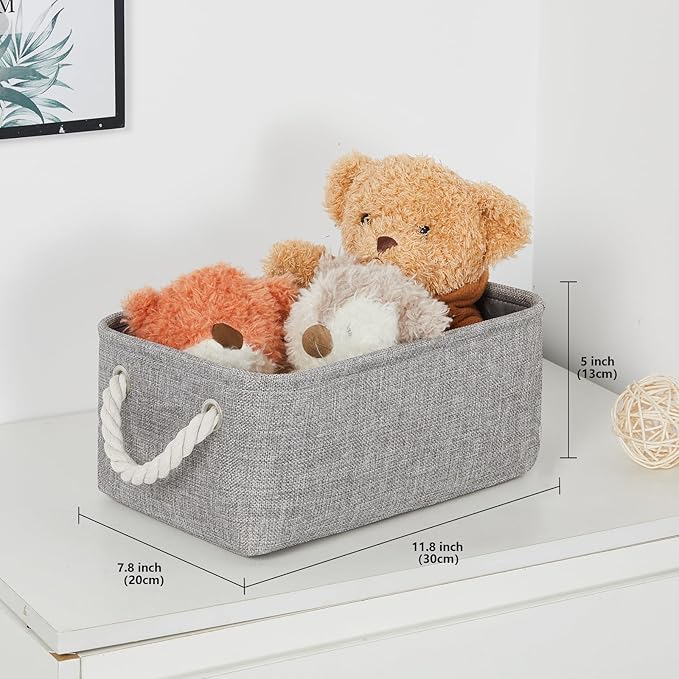 Bidtakay Small Gray Baskets Set of 6 Fabric Storage Bins with Handles 11.8 x 7.8 x 5 inch Collapsible Canvas Organizer Bins Baskets for Organizing Closet Shelf Storage