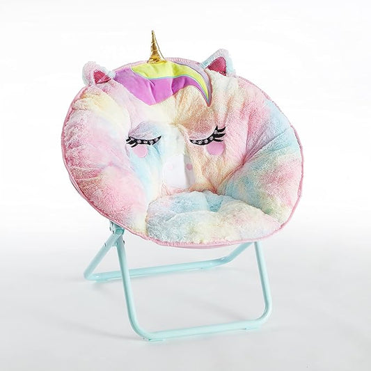 Heritage Kids Rainbow Unicorn Figural Faux Fur 23" Folding Saucer™Chair, Ages 3+