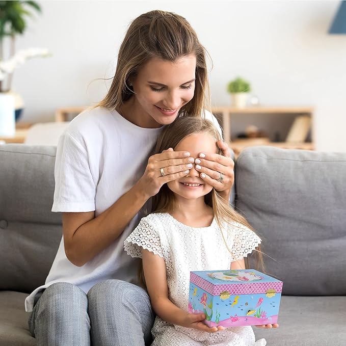 Jewelkeeper Mermaid Music Box & Little Girls Jewelry Set - 3 Mermaid Gifts for Girls - Jewelry Box for Girls