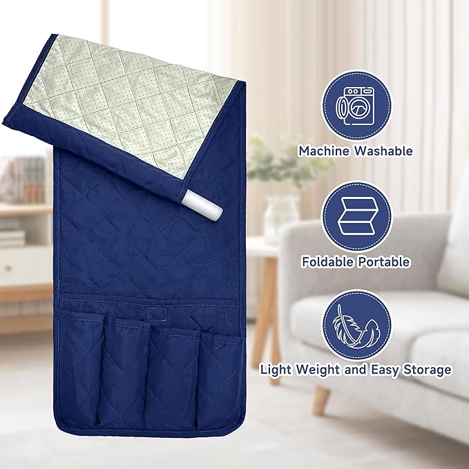 MEHIDFY Sofa Armrest Caddy, Waterproof Bedside Storage Organizer, Non Slip Armchair Pockets, Remote Control Holder for Couch, Handy Pouches with 6 Pockets for TV Remote, Phone, Magazine(Blue)