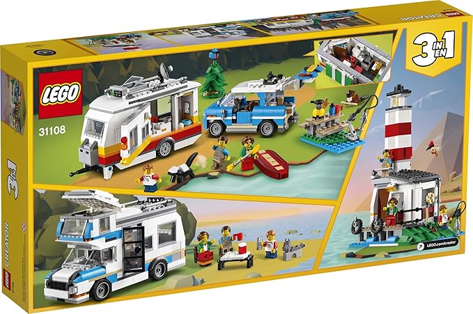 LEGO Creator 3in1 Caravan Family Holiday 31108 Vacation Toy Building Kit for Kids Who Love Creative Play and Camping Adventure Playsets with Cute Animal Figures (766 Pieces)