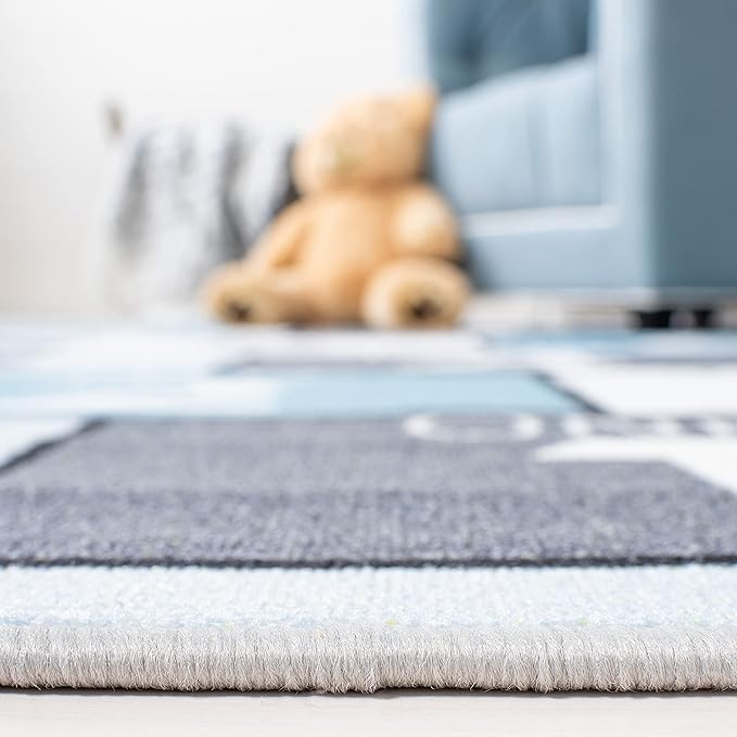 SAFAVIEH Kids Play House Collection 3'3" Square Grey/Blue KPH226F Machine Washable Hopscotch Playroom Nursery Bedroom Area Rug