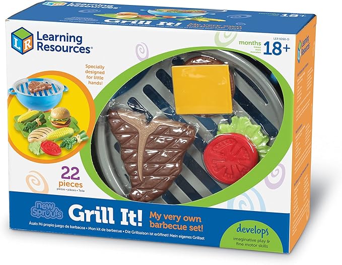 Learning Resources New Sprouts Grill It! Barbecue Set - 22 Piece Set, Ages 18+ Months Toddler Learning Toys, Preschool Toys, Pretend Play Food, Outdoor Play Food Toys