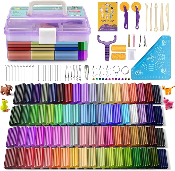Aestd-ST Polymer Clay 72 Colors, Modeling Clay for Kids, Non-Sticky Oven Bake Clay with Sculpting Tools, Holiday Gift for Kids and Artists.