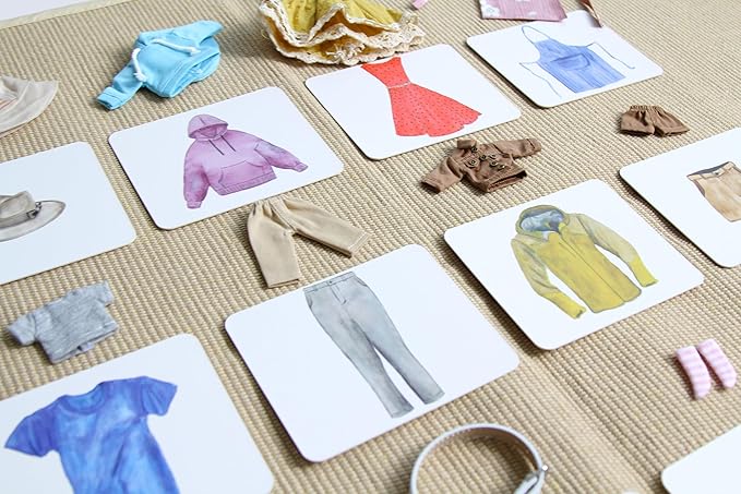 Montessori Language Materials Objects with Similar Cards 12pcs Mini Clothing Replicas with Cards