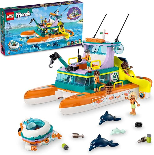 LEGO Friends Sea Rescue Boat 41734 Building Toy Set for Boys & Girls Ages 7+ Who Love The Sea, Includes 4 Mini-Dolls, a Submarine, Baby Dolphin and Toy Accessories for Ocean Life Role Play