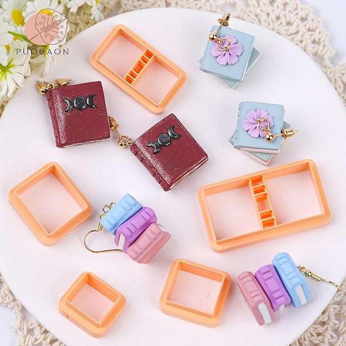 Puocaon Back to School Clay Cutters - 8 Pcs Polymer Clay Cutters for Books Clay Earrings Jewelry Making, School Book Clay Cutters for Polymer Clay Jewelry Earrings, Miniature Clay Jewelry Cutters
