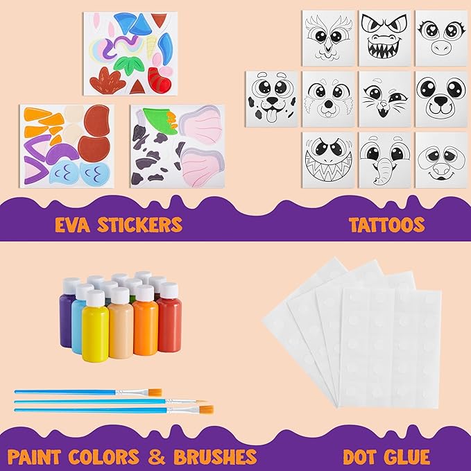 Klever Kits Halloween Pumpkin Decorating Kit, Halloween Party Supplies Arts Crafts, Party Favor for Kids, DIY Pumpkin Painting Kit with 10 Animal Designs, Coloring Craft Games Classroom Activities