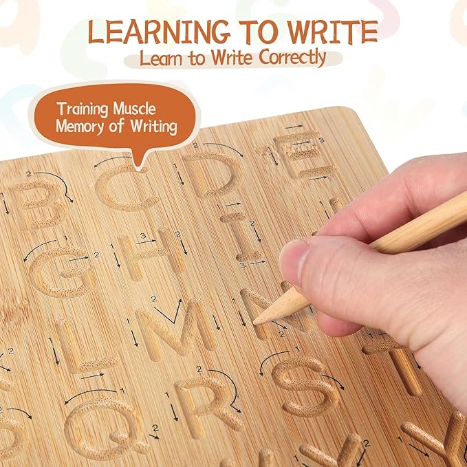 Asweets Montessori Wooden Alphabet Tracing Board, Wood Letter Practicing Board,Double-Sided Boards for Toddlers and Preschool Gifts for Kids(1 Piece)