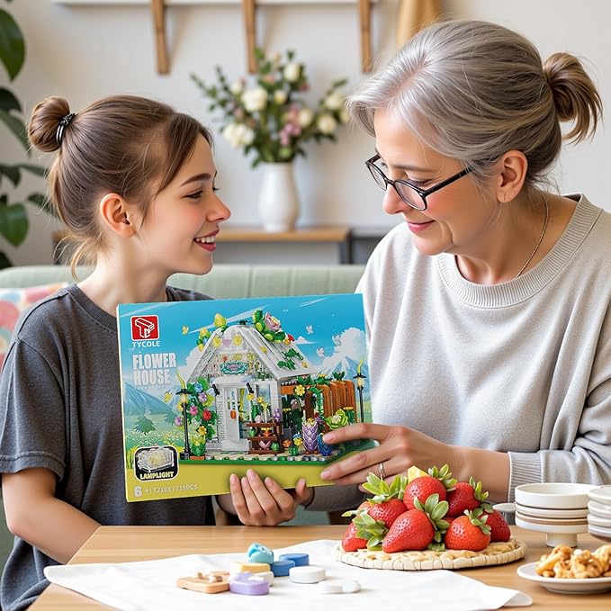 TYCOLE Flower House Building Set with Lights,Garden House Building Toy Kits Compatible with Legos,Creative Greenhouse Building Playset,Christmas Birthday Gift for Adults or Girls 8-12 Years(719PCS)