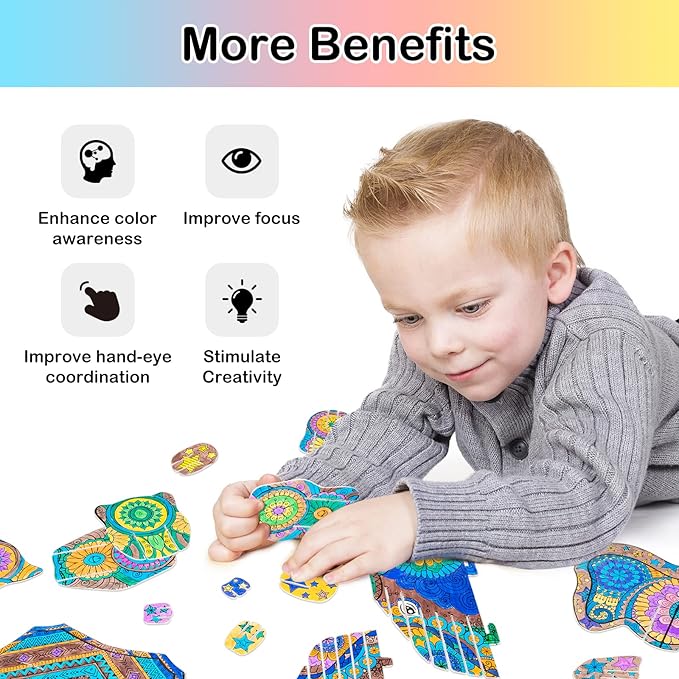 Hautton 3D Coloring Puzzle, Creative DIY Painting Puzzle Set Toy with 10 Coloring Pens, Fun Arts Crafts Gift for Kids Age 3 4 5 6 7 8 9 10 11 12 -Elephant