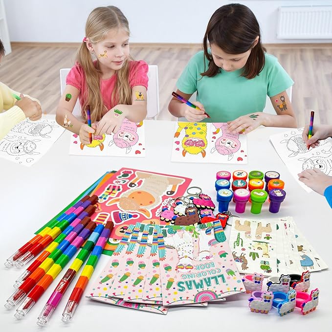 72 Pcs Llama Birthday Party Favors Kits ,Llama Coloring Book Alpaca Pinata Filler Cactus Goodie Bags Summer Mexican Party Supplies Llama Craft DIY Kit Face Stickers Tattoo for Fiesta Animal Party