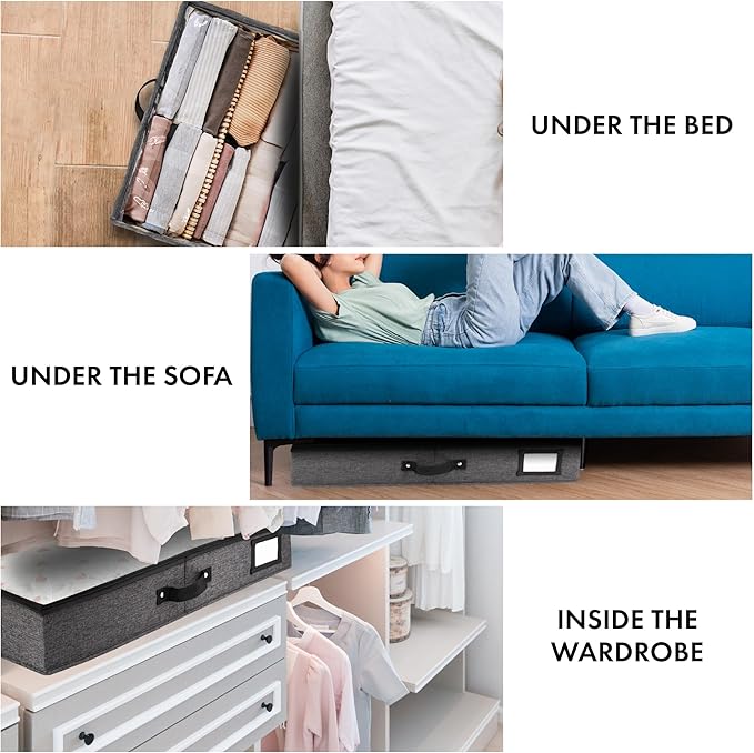 HOMELUX THEORY 2pc Under Bed Storage Containers, Bedroom Under the Bed Drawer Storage Organizer with Bins and Lids, Large Underbed Clothes Storage Box Ideal for Blanket, Fabric, & Shoes (Dark Gray)