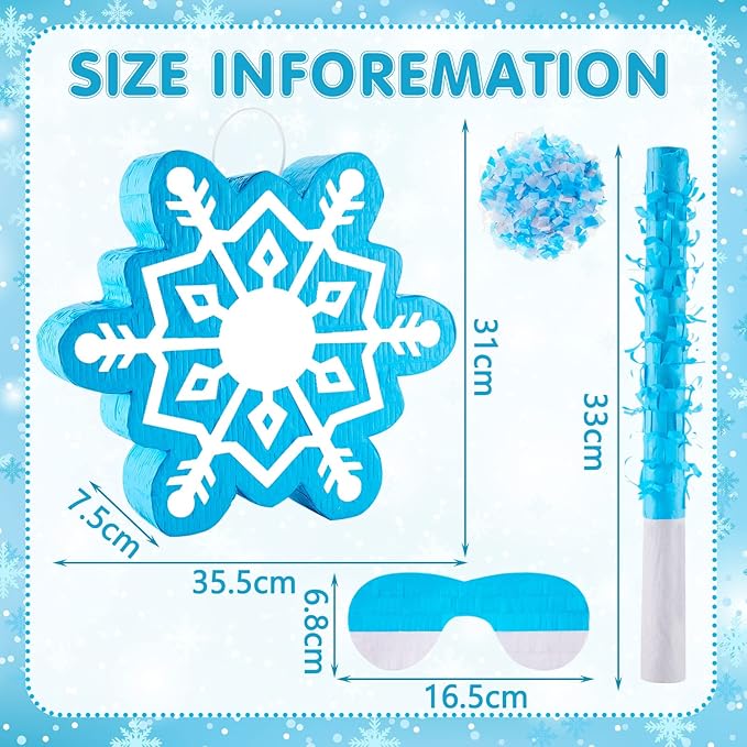 Lewtemi 13.9 x 12.2 Inch Blue Snowflake Piñata Winter Piñata Froze Piñata Birthday Party Supplies with Blindfold Bat Round Tissue Paper for Winter Theme Party Holidays Baby Shower Christmas Decors