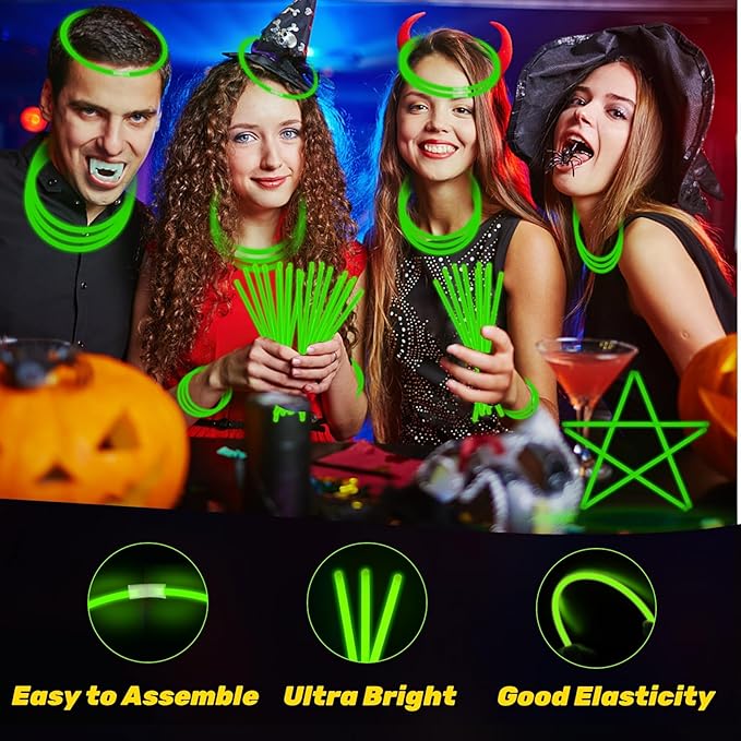 75 Glow Sticks Bracelets and Necklaces, 8'' Glowsticks Bulk Pack Bright Glow in the Dark Party Supplies for Kids (Green)