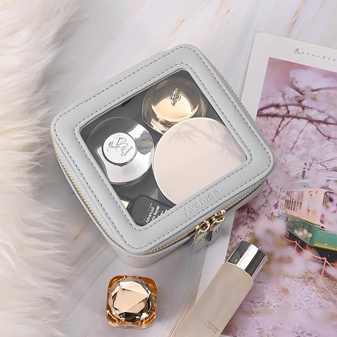 Aveniee Clear Makeup Bag Small, Mini Travel Toiletry Bag Cosmetic Bags Organizer, TSA Approved Clear Makeup Case Pouch with Zipper, Car Essentials for Women Men,Blue