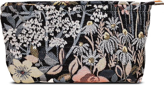 HAPPYHEIDI Cute Floral Makeup Bag Cosmetic Travel Pouch with Bottom and Zipper, Purse Make Up Organizer, Aesthetic Textured Fabric, Medium