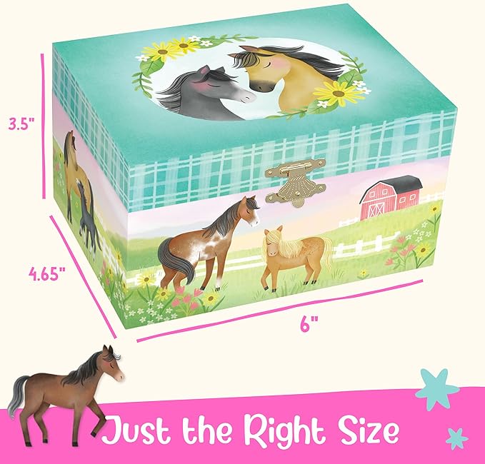 Horse Jewelry Box - Horse Toys for Girls Age 4-6- Kids Jewelry Box with Spinning Horse - 6 x 4.7 x 3.5 in